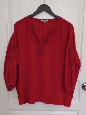 Madewell Red Peasant Blouse